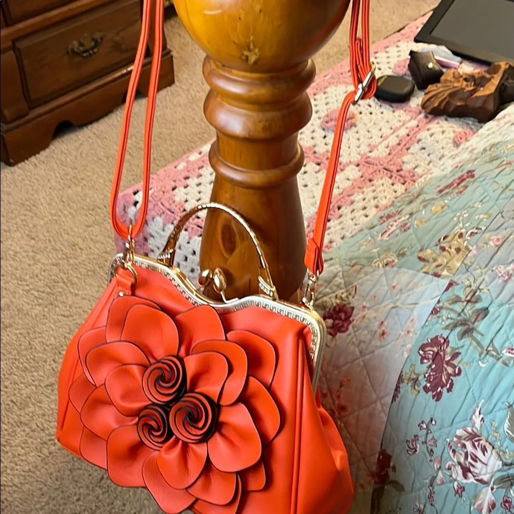 Elegant Orange Floral Women's Bag - Picture 6 of 10